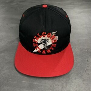 Vintage 90s Atlanta Falcons Snapback Hat Black Red Drew Pearson Trucker Splash